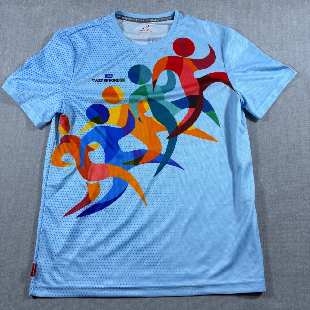 Headsweats Performance Tee Mens M Blue Waterford 5K Graphic‎ Short Sleeve Shirt